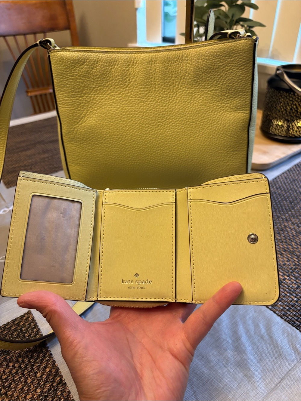 kate spade pastel lemon yellow pebbled leather crossbody w matching wallet set - Picture 4 of 10